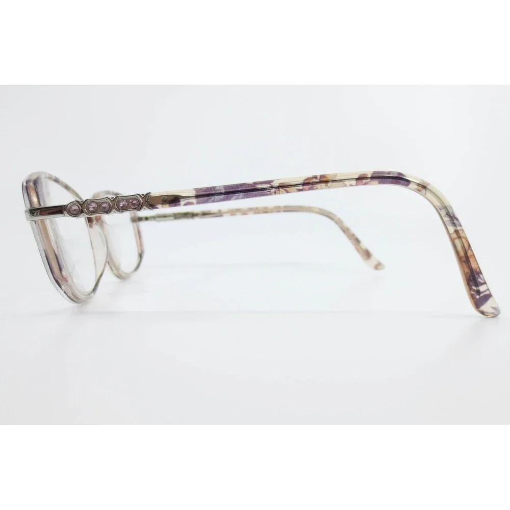 MJ MJ07620 Purple Floral Marble Eyeglass Frames Rhinestone Accents 54-17-140